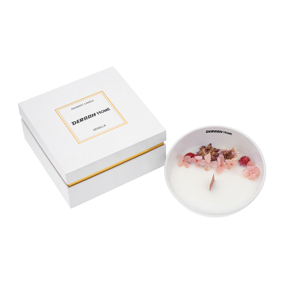 Ceramic scented candle 98 grams with dried roses and 1 wood wick